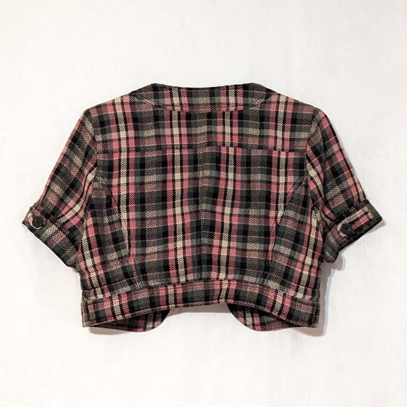 TNA Plaid shrug jacket, size medium (M), blue/green, pink, tan, short sleeves - Picture 3 of 9